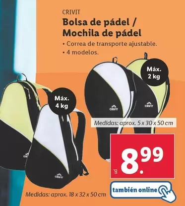 Oferta de Crivit - Bolsa De Pádel / Mochila De Pádel por 8,99€ en Lidl