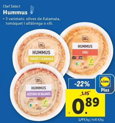 Oferta de Chef select - Hummus por 0,89€ en Lidl