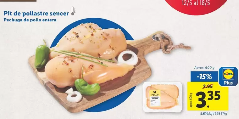 Oferta de Pechuga De Pollo Entera por 3,35€ en Lidl
