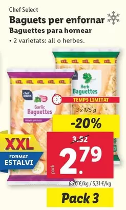 Oferta de Chef Select - Baguettes Para Hornear por 2,79€ en Lidl