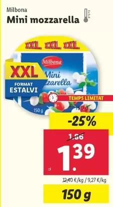 Oferta de Milbona - Mini Mozzarella por 1,39€ en Lidl