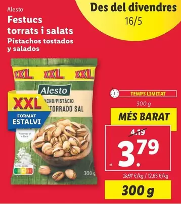 Oferta de Alesto - Pistachos Tostados Y Salados por 3,79€ en Lidl