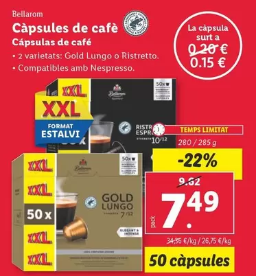 Oferta de Bellarom - Capsulas De Cafe por 7,49€ en Lidl