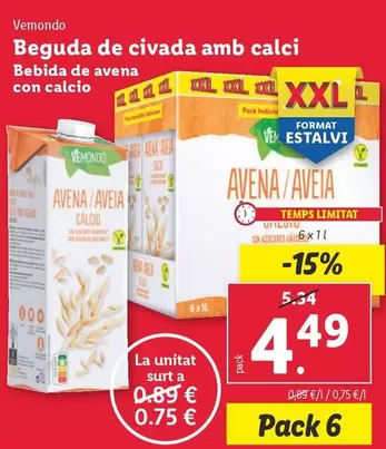 Oferta de Vemondo - Bebida De Avena Con Calcio por 4,49€ en Lidl