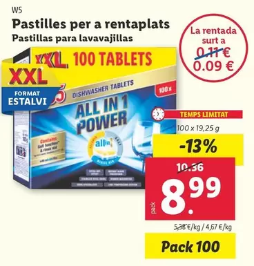 Oferta de W5 - Pastillas Para Lavavajillas por 8,99€ en Lidl