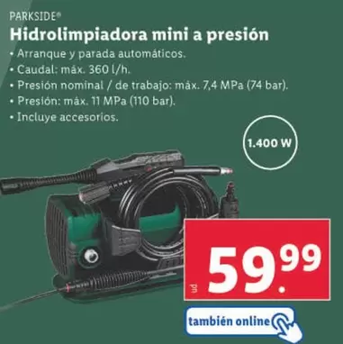 Oferta de Parkside - Hidrolimpiadora Mini A Presion por 59,99€ en Lidl