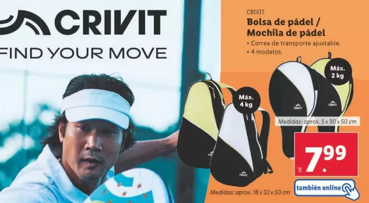 Oferta de Crivit - Bolsa De Pádel / Mochila De Pádel por 7,99€ en Lidl