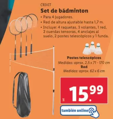 Oferta de Crivit - Set De Bádminton por 15,99€ en Lidl