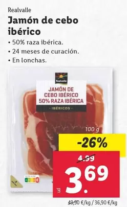 Oferta de Realvalle - Jamon De Cebo Iberico por 3,69€ en Lidl