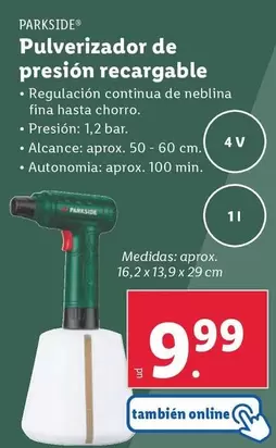 Oferta de Parkside - Pulverizador De Presion Recargable por 9,99€ en Lidl