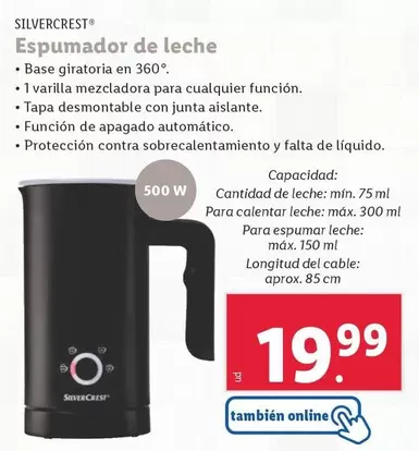 Oferta de SilverCrest - Espumador De Leche por 19,99€ en Lidl