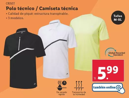 Oferta de Crivit - Polo Tecnico / Camiseta Tecnica por 5,99€ en Lidl