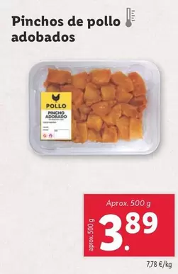 Oferta de Pinchos De Pollo Adobados por 3,89€ en Lidl