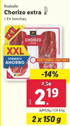 Oferta de Realvalle - Chorizo Extra por 2,19€ en Lidl