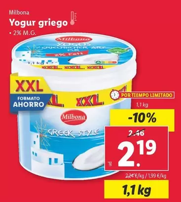 Oferta de Milbona - Yogur Griego por 2,19€ en Lidl