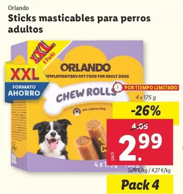 Oferta de Orlando - Sticks Masticables Para Perros Adultos por 2,99€ en Lidl