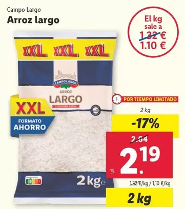 Oferta de Campo Largo - Arroz Largo por 2,19€ en Lidl