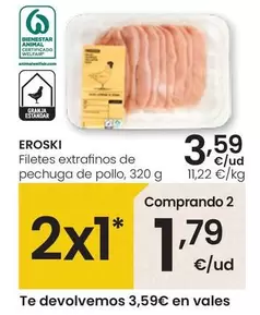 Oferta de Eroski - Filetes Extrafinos De Pechuga De Pollo por 3,59€ en Eroski