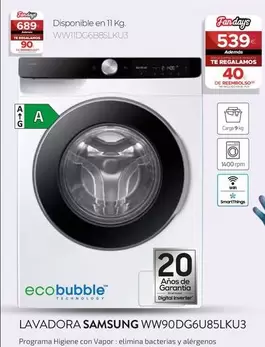 Oferta de Inverter - Lavadora Ww90dg6u85lku3 por 539€ en Tien 21