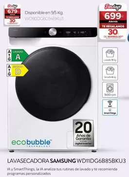Oferta de Samsung - Lavasecadora WD11DG6B85BKU3  por 699€ en Tien 21