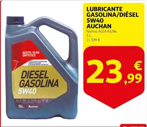 Oferta de Auchan - Lubricante Gasolina/diesel 5w40 por 23,99€ en Alcampo