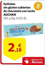 Oferta de Auchan - Galletas Sin Gluten Cubiertas De Chocolate Con Leche por 2,18€ en Alcampo