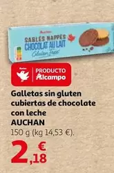 Oferta de Auchan - Galletas Sin Gluten Cubiertas De Chocolate Con Leche por 2,18€ en Alcampo
