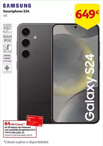 Oferta de Samsung - Smartphone S24 por 649€ en Alcampo