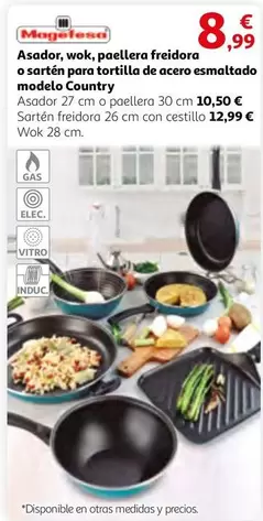 Oferta de Magefesa - Asador, wok, paellera freidora o sarten para tortilla de acero esmaltado modelo Country por 8,99€ en Alcampo
