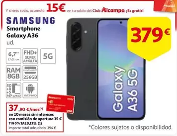 Oferta de Alcampo - Smartphone Galaxy A36 por 379€ en Alcampo