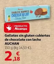 Oferta de Auchan - Galletas Sin Gluten Cubiertas De Chocolate Con Leche por 2,18€ en Alcampo
