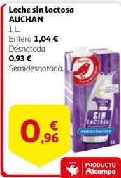Oferta de Auchan - Leche Sin Lactosa por 0,93€ en Alcampo