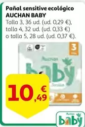 Oferta de Auchan - Pañal Sensitive Ecologico por 10,49€ en Alcampo