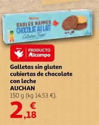 Oferta de Auchan - Galletas Sin Gluten Cubiertas De Chocolate Con Leche por 2,18€ en Alcampo