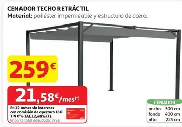 Oferta de Total - Cenador Techo Retráctil por 259€ en Alcampo