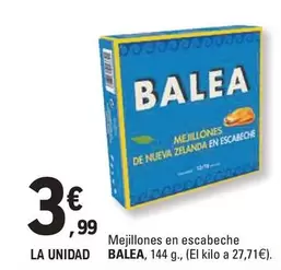 Oferta de Balea - Mejillones En Escabeche por 3,99€ en E.Leclerc