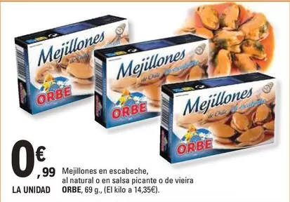Oferta de Orbe - Mejillones En Escabeche por 0,99€ en E.Leclerc