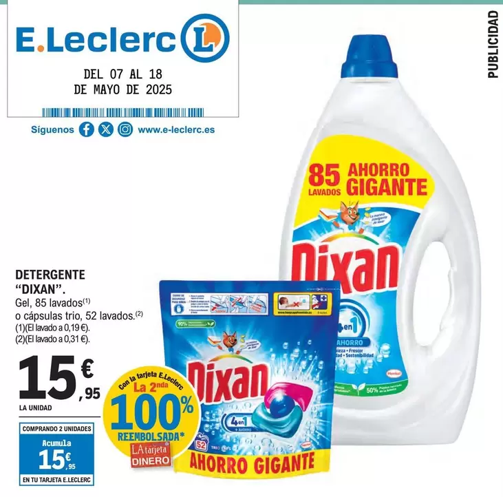 Oferta de Dixan - Detergente por 15,95€ en E.Leclerc
