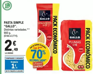 Oferta de Gallo - Pasta Simple por 2,49€ en E.Leclerc