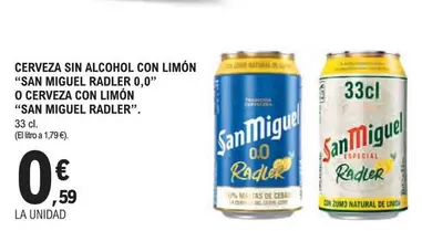 Oferta de San - Cerveza Sin Alcohol Con Limón O Cerveza Con Limón por 0,59€ en E.Leclerc