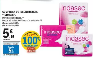 Oferta de Indasec - Compresa De Incontinencia por 5,95€ en E.Leclerc
