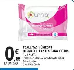Oferta de Ifa unnia - Toallitas Humedas Desmaquillantes Cara Y Ojos por 0,65€ en E.Leclerc