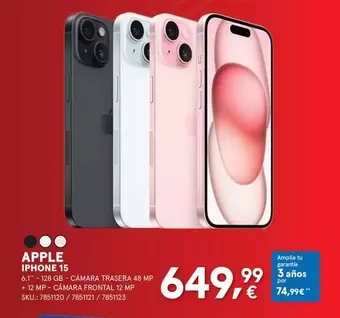 Oferta de Apple - Iphone 15 por 649,99€ en Worten