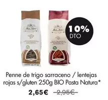 Oferta de Bio - Penne De Trigo Sarraceno / Lentejas Rojas S/ Gluten 250g Pasta Natura por 2,65€ en NaturaSí