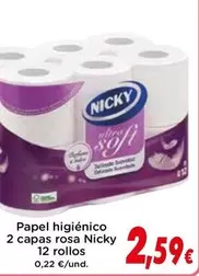 Oferta de Nicky - Papel Higiénico 2 Capas Rosa por 2,59€ en Proxi