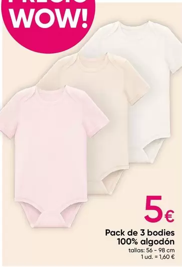 Oferta de Wow - Pack De 3 Bodies 100% Algodón por 5€ en Pepco
