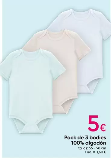 Oferta de Pack De 3 Bodies 100% Algodón por 5€ en Pepco
