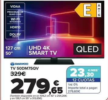 Oferta de Daewoo - Tv 50DM75QV por 279,65€ en Carrefour