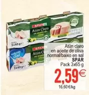 Oferta de Spar - Atun Claro En Aceite De Oliva Normal/ Baixo En Sal por 2,59€ en Supermercados Aquí