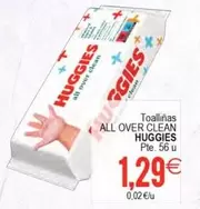 Oferta de Huggies - Toallinas All Over Clean por 1,29€ en Supermercados Aquí